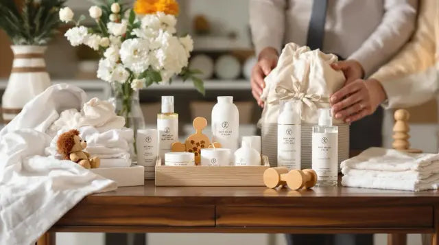 מארז מתנה לברית מילה מונח על שולחן המתנות