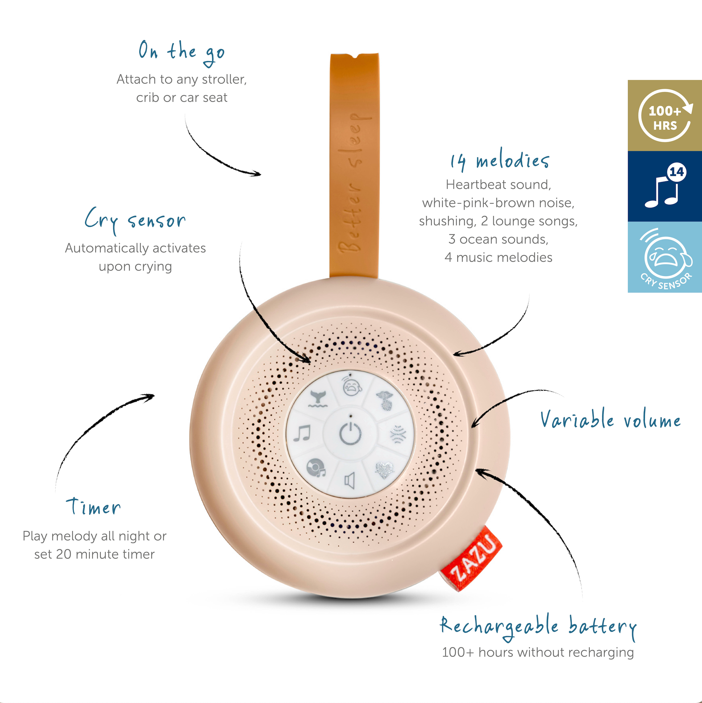 מכשיר נטען SUZY - מכשיר צלילים הרגעה נייד