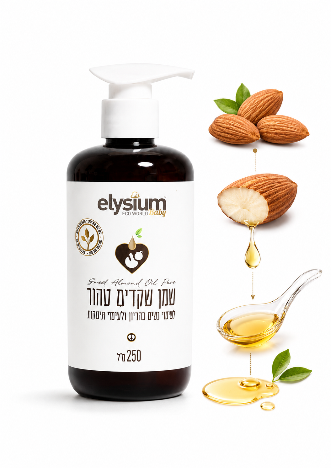 שמן שקדים טהור | לעיסוי תינוקות ולעיסוי פרינאום- 250 מ״ל
