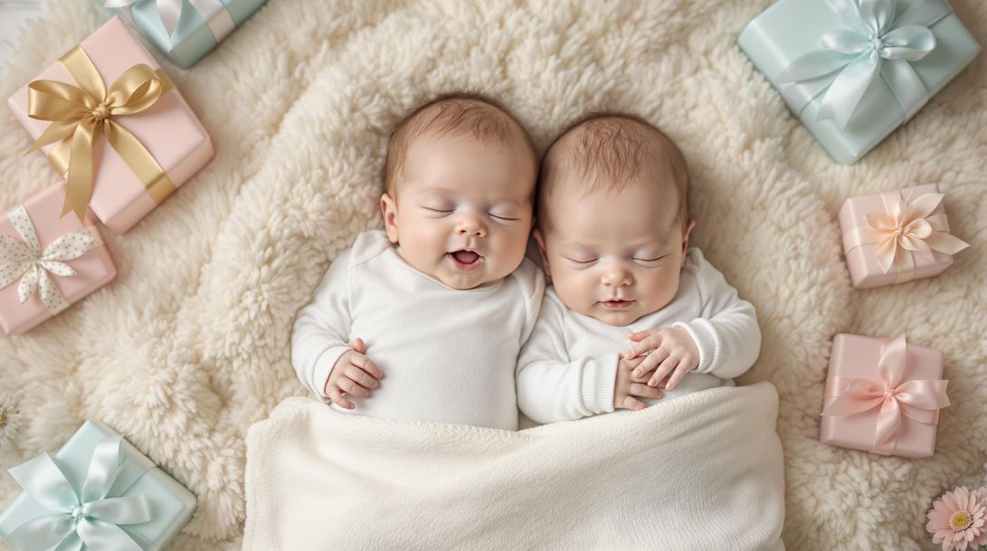 תאומים שוכבים בלול שקנו להם כמתנה לתאומים